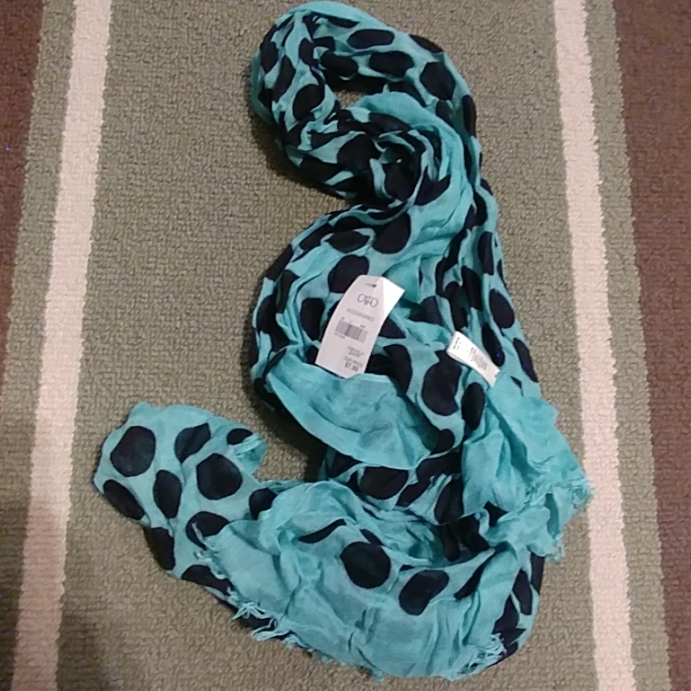 Brand new teal and black polka dot scarf
